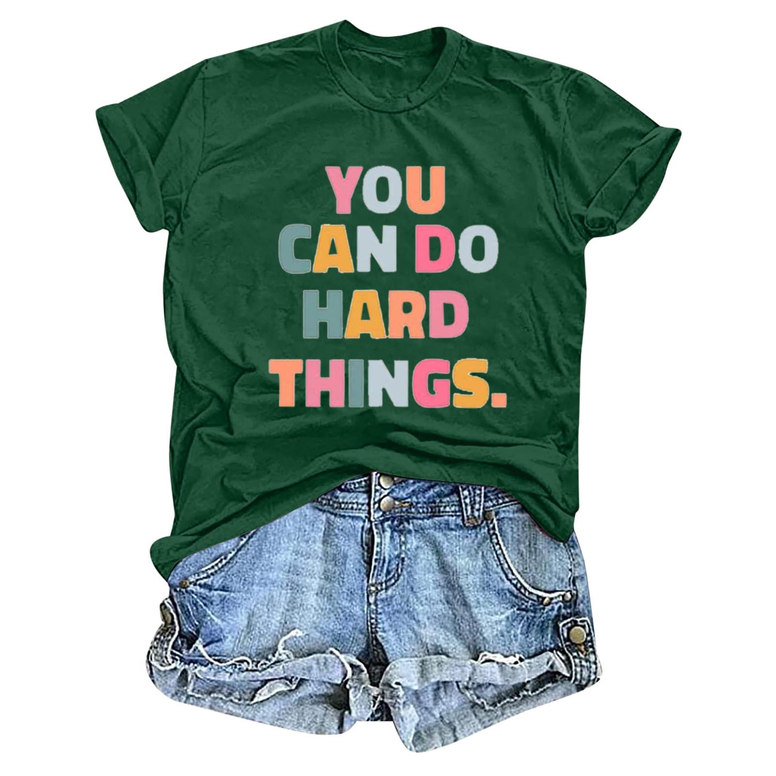 thumbnail image 5 of Camiseta gráfica para mujeres «You Hard Things» (Tú, cosas difíciles) para profesoras: manga corta, cuello redondo, estampado motivador, mezcla de poliéster y spandex, camiseta informal sobre salud, 5 of 5